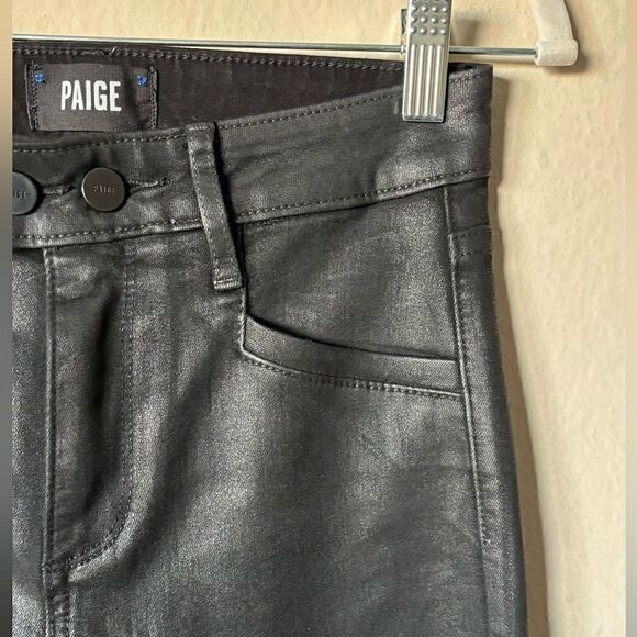 Paige Claudine Black Jeans Coated Cropped Flare Wide Leg Size 25 - Picture 6 of 11